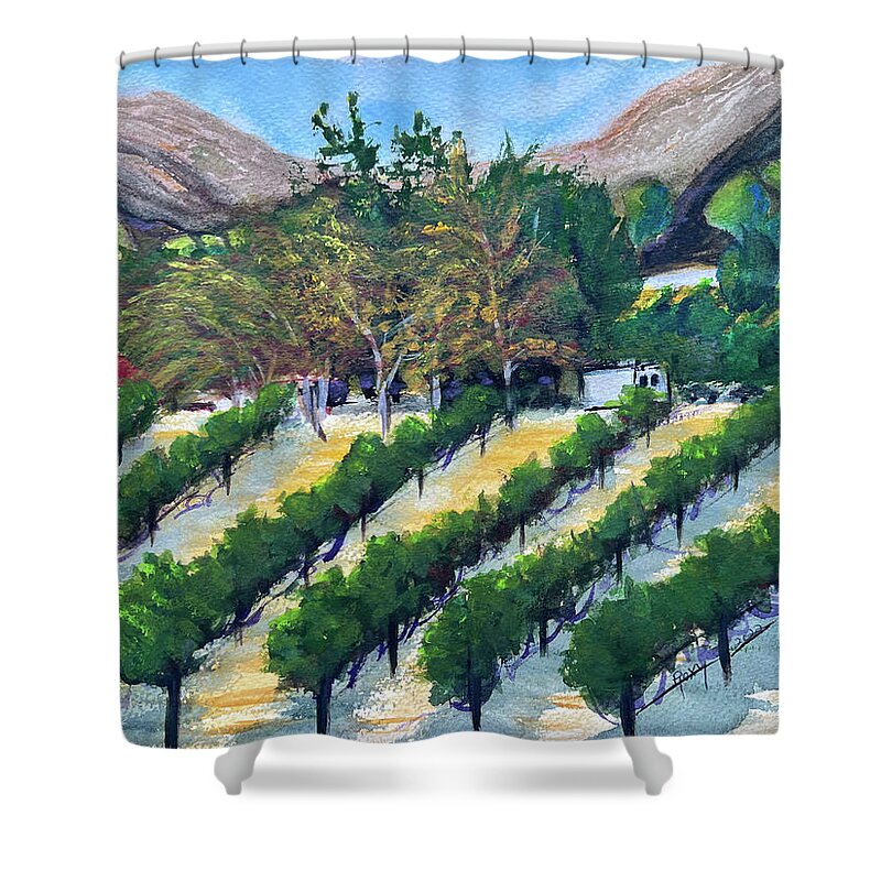 Somerset Winery Shower Curtain featuring the painting Kirk's View at Somerset by Roxy Rich