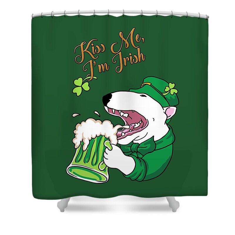 St Patricks Day Shower Curtain featuring the drawing Kiss Me I am Irish Bull Terrier by Jindra Noewi