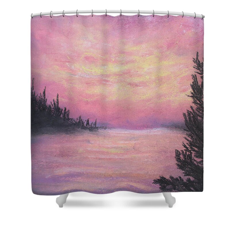 Landscape Painting Shower Curtain featuring the painting Kissed Pink by Jen Shearer