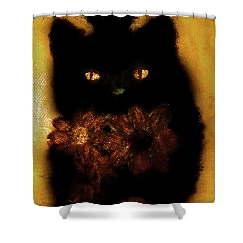 Kitten. Flowerd Shower Curtain featuring the painting KittenFlower by Anna Adams