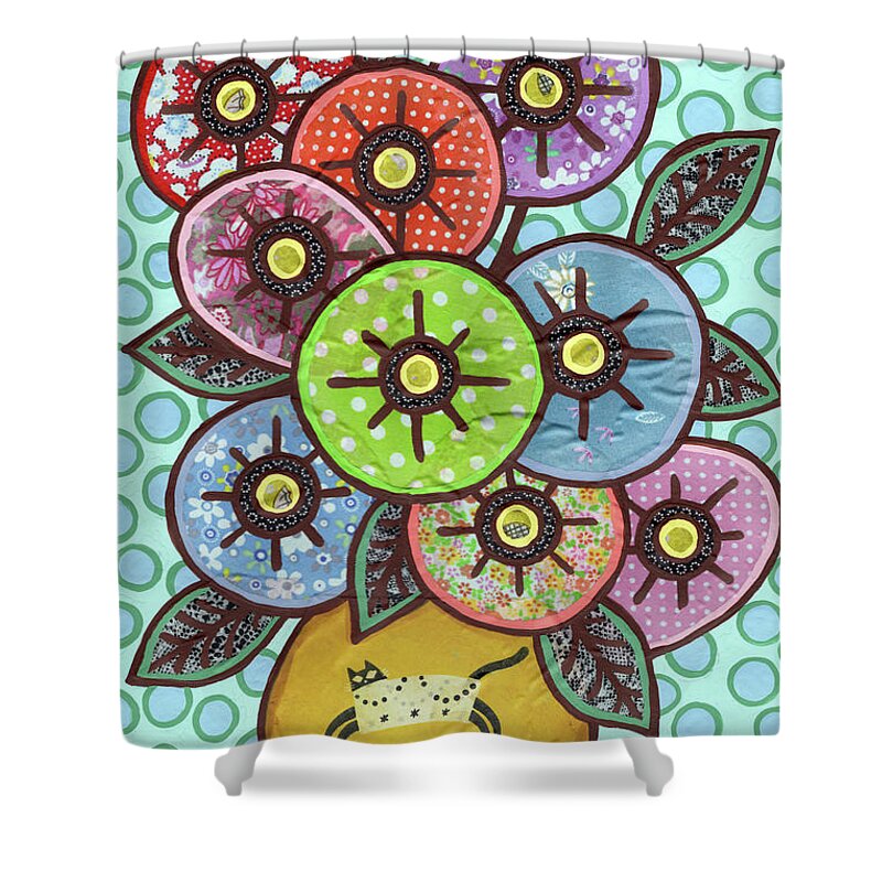Flowers In A Vase Shower Curtain featuring the painting Kitty Cat Bouquet by Amy E Fraser