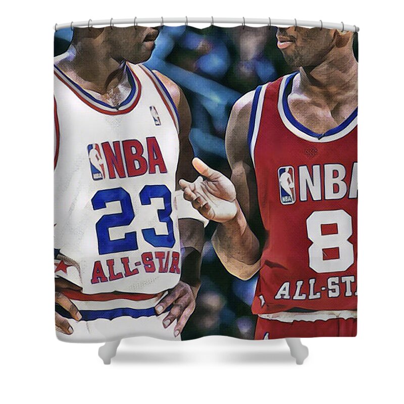 Kobe Bryant Shower Curtain featuring the photograph Kobe Bryant Michael Jordan by Joe Hamilton