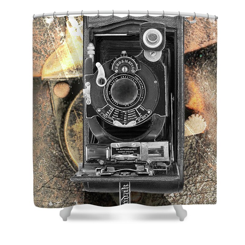 Argus Shower Curtain featuring the digital art Kodak 3a Autographic Special Model B by Anthony Ellis