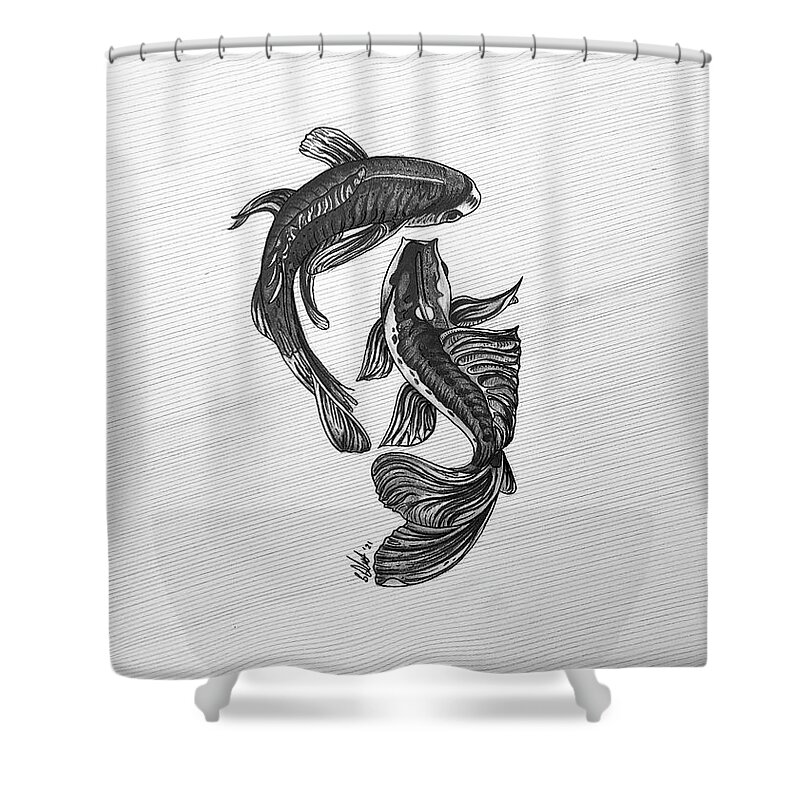 Koi Carp Shower Curtain featuring the drawing Koi Carp Pair by Creative Spirit