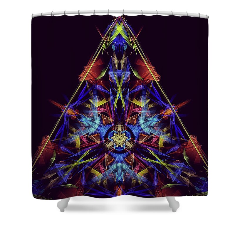 Kosmic Kreation Pyramid Mandala Shower Curtain featuring the digital art Kosmic Kreation Pyramid Mandala by Michael Canteen