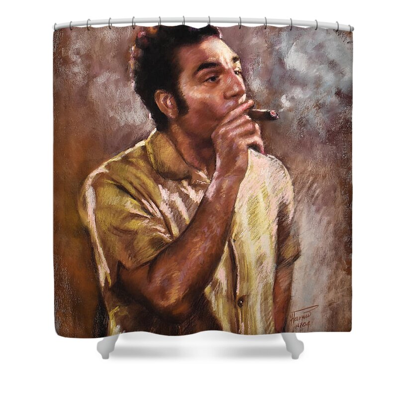 Kramer Shower Curtain featuring the pastel Kramer by Ylli Haruni