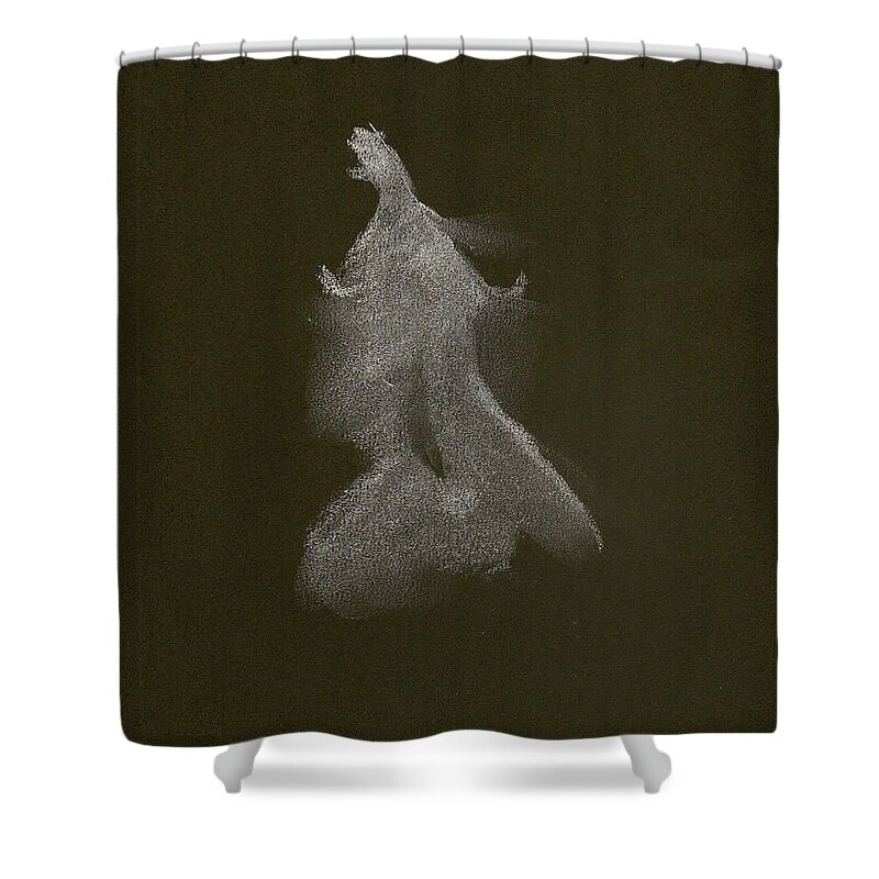 Modell Shower Curtain featuring the drawing Kroki 2014 10 04_16 Figure Drawing White Chalk by Marica Ohlsson