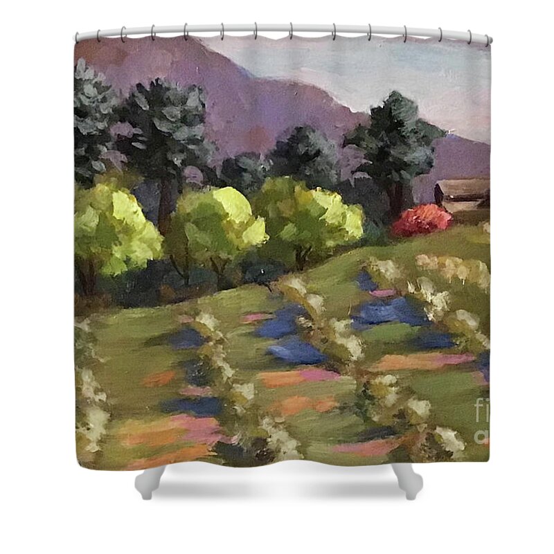 Orchard Shower Curtain featuring the painting KT's Orchard by Anne Marie Brown