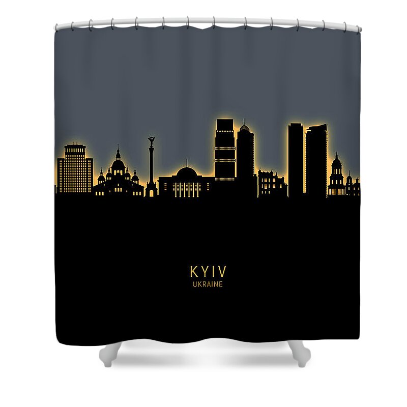 Kyiv Shower Curtain featuring the digital art Kyiv Ukraine Skyline #66 by Michael Tompsett