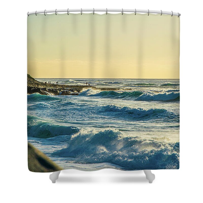 Golden Shower Curtain featuring the photograph La Jolla Cove Rolling Waves by Local Snaps Photography