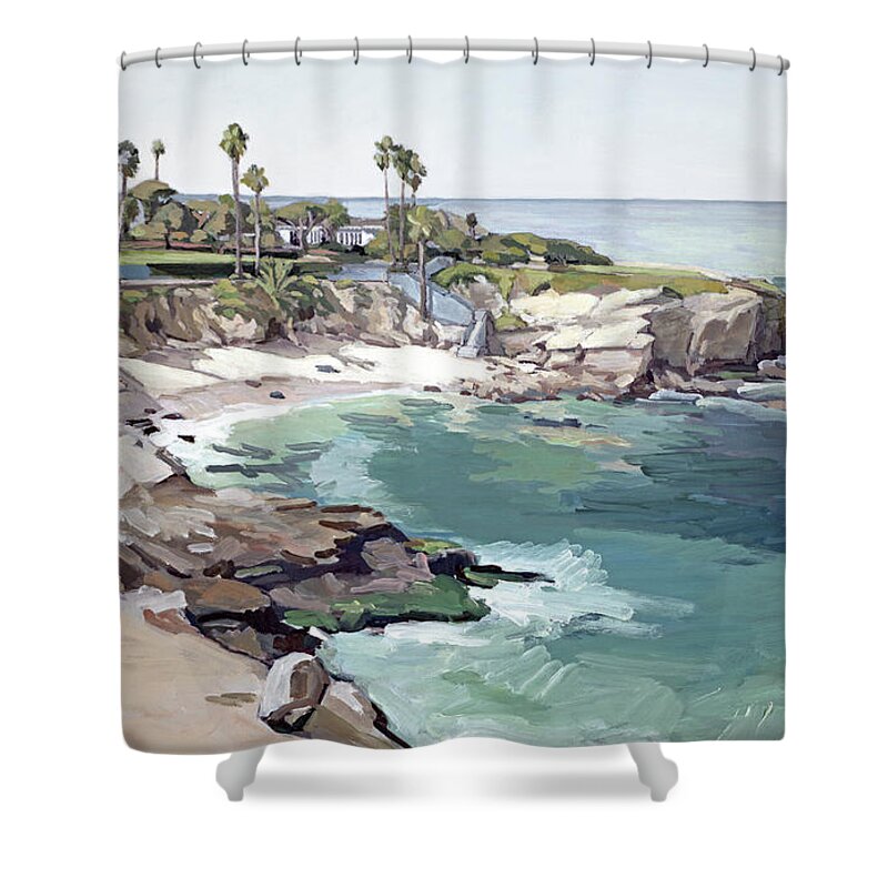 La Jolla Cove Shower Curtain featuring the painting La Jolla Cove - San Diego California by Paul Strahm