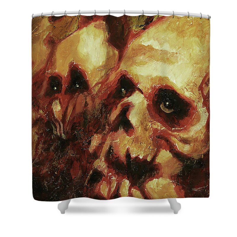 Skulls Shower Curtain featuring the painting La Petite Mort by Sv Bell