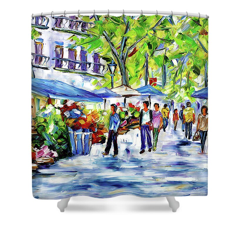 Market Street Shower Curtain featuring the painting La Rambla by Mirek Kuzniar