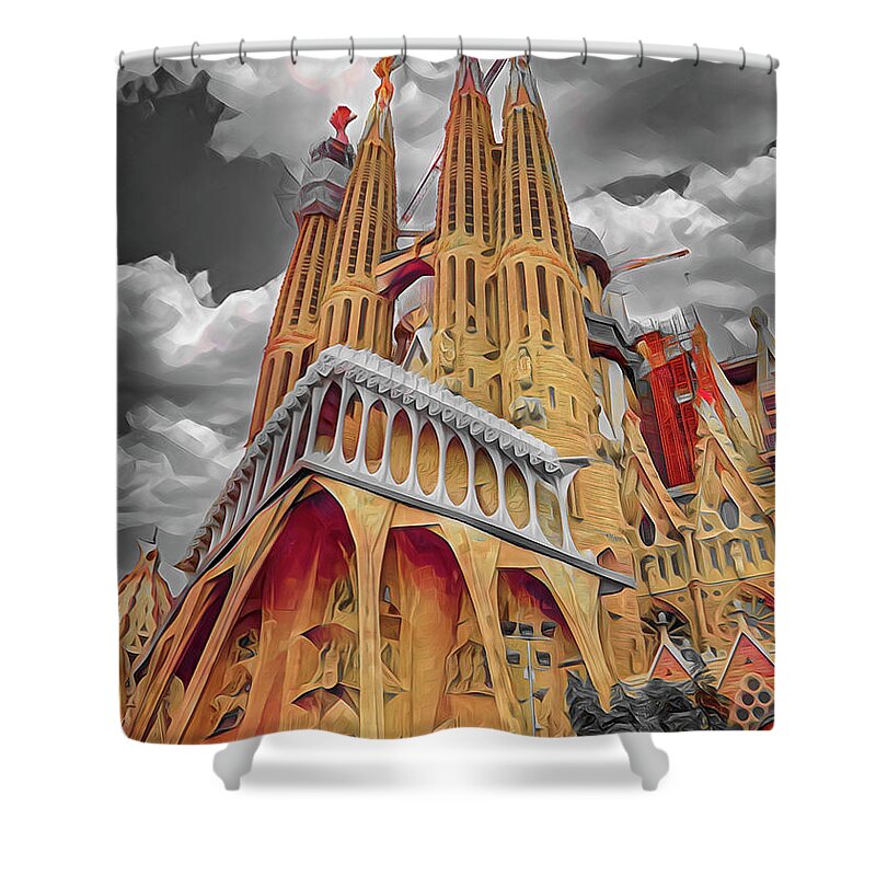 Barcelona Shower Curtain featuring the photograph La Sagrada Famil Creative Series 2021 by Chuck Kuhn