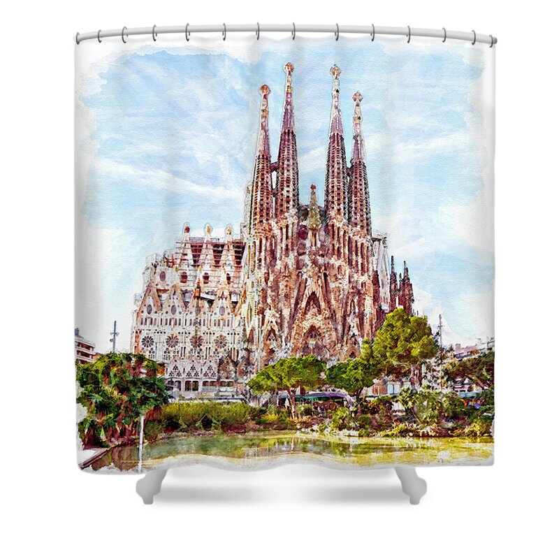 Marian Voicu Shower Curtain featuring the painting La Sagrada Familia by Marian Voicu