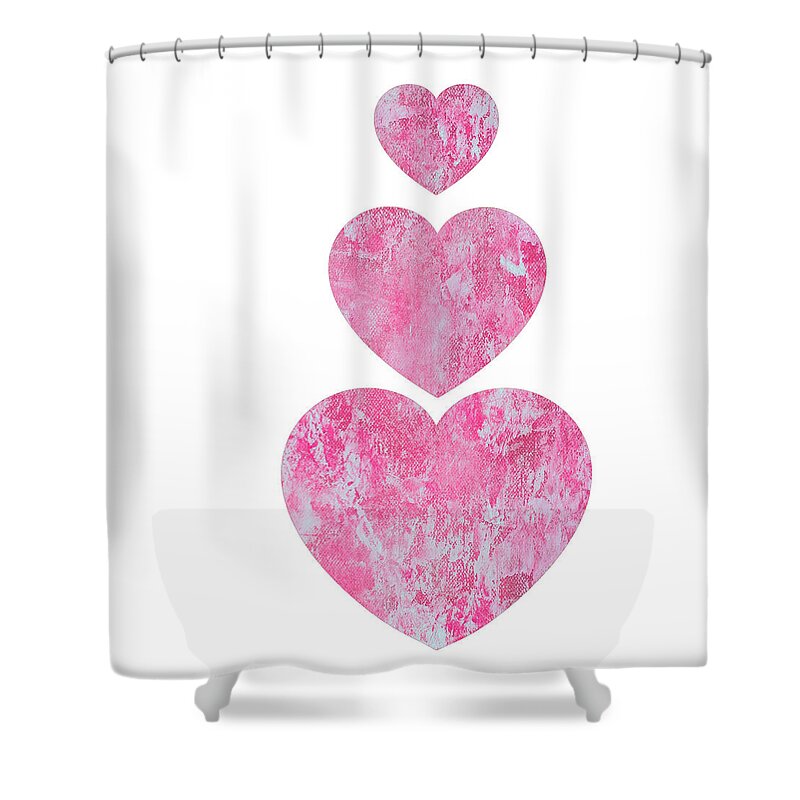 Hearts Shower Curtain featuring the mixed media Lace Hearts in the Clouds by Moira Law