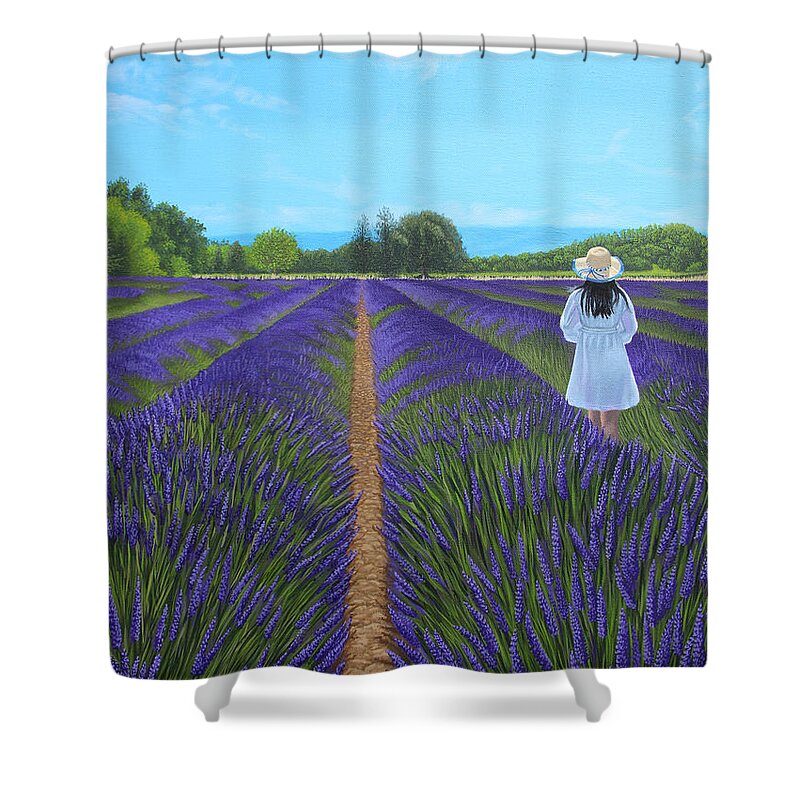 Landscape Shower Curtain featuring the painting Lady in Lavender by Adrienne Dye