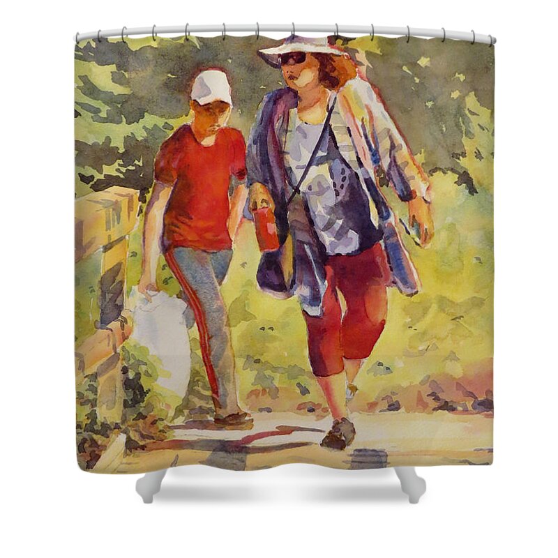Summer Shower Curtain featuring the painting Lady in Red at Lemoine Pt by David Gilmore
