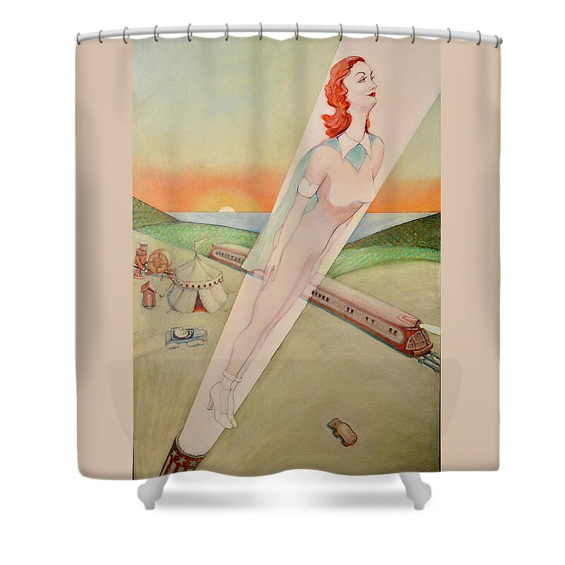 Trains Shower Curtain featuring the painting Lady of the Cannon by John Reynolds