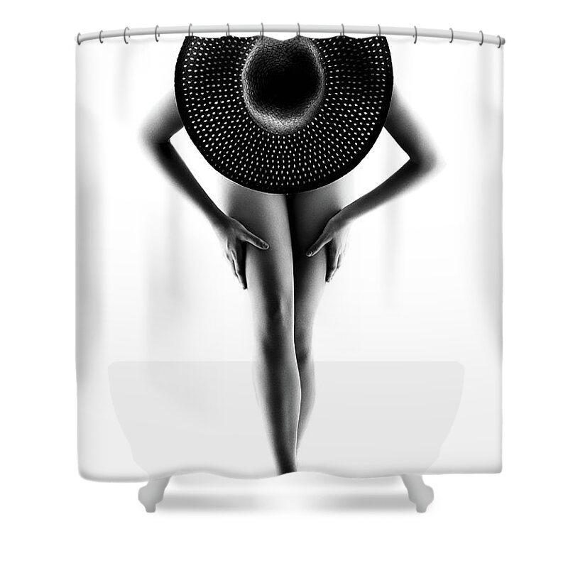 Woman Shower Curtain featuring the photograph Lady with a hat by Johan Swanepoel
