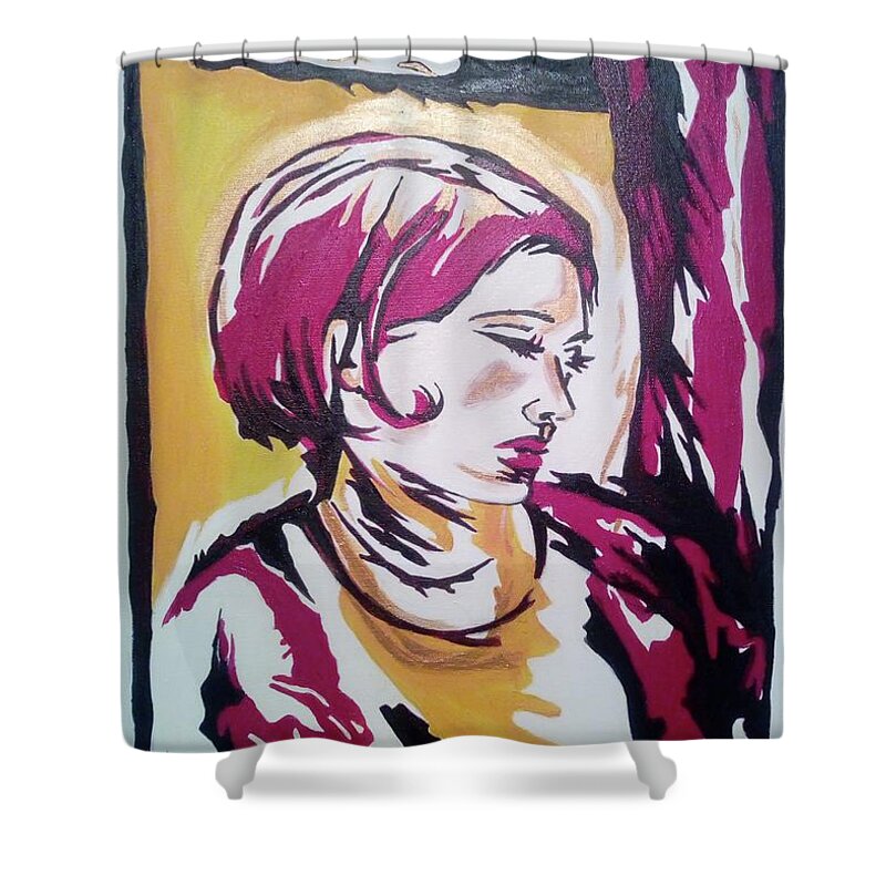 Lady Shower Curtain featuring the painting Lady With Black Cloud by Leonida Arte