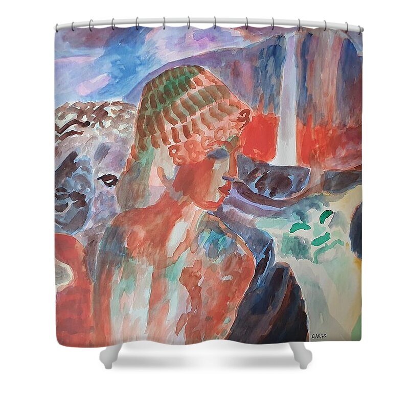 Classical Greek Sculpture Shower Curtain featuring the painting Lady with Wildlife by Enrico Garff