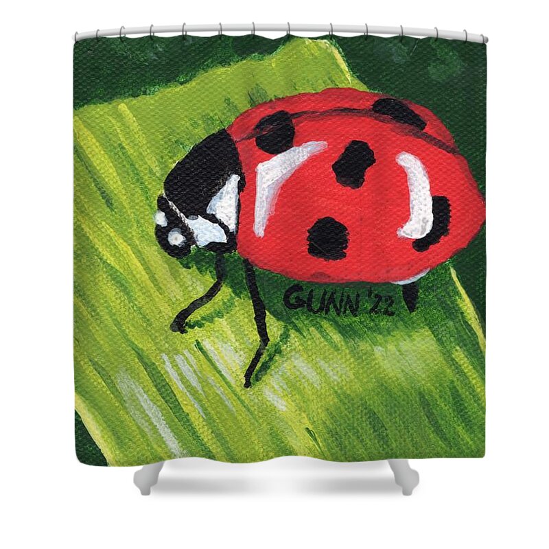 Ladybug Shower Curtain featuring the painting Ladybug by Katrina Gunn