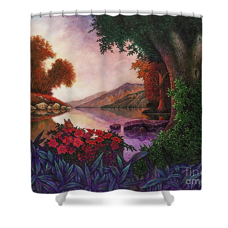 Lagoon Shower Curtain featuring the painting Lagoon Morning by Michael Frank
