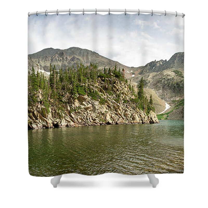 Lake Agnes Shower Curtain featuring the photograph Lake Agnes Panorama by Aaron Spong