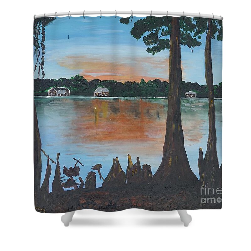 Cypress Tree Shower Curtain featuring the painting Lake Bruin State Park I by Jimmy Clark