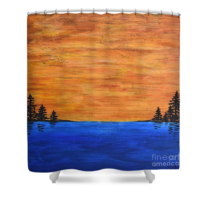 Water Shower Curtain featuring the painting Lake Evening by Monika Shepherdson
