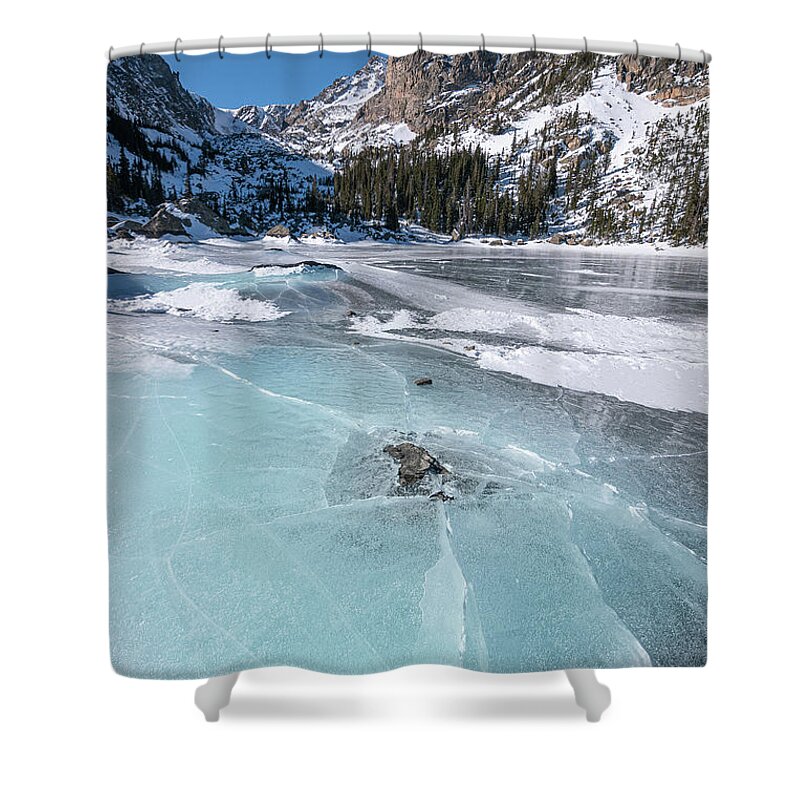 Rocky Mountain National Park Shower Curtain featuring the photograph Lake Haiyaha Winter by Aaron Spong