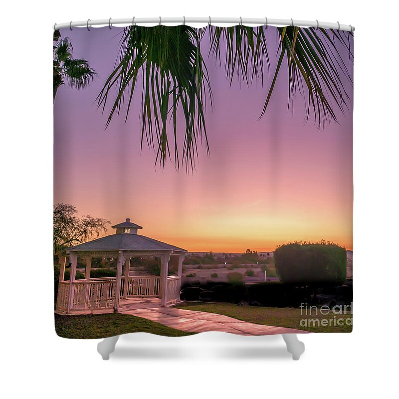 Lake Shower Curtain featuring the photograph Lake Havasu gazebo square by Darrell Foster
