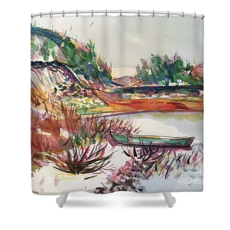 Lake Heron Shower Curtain featuring the painting Lake Heron 2 by Glen Neff