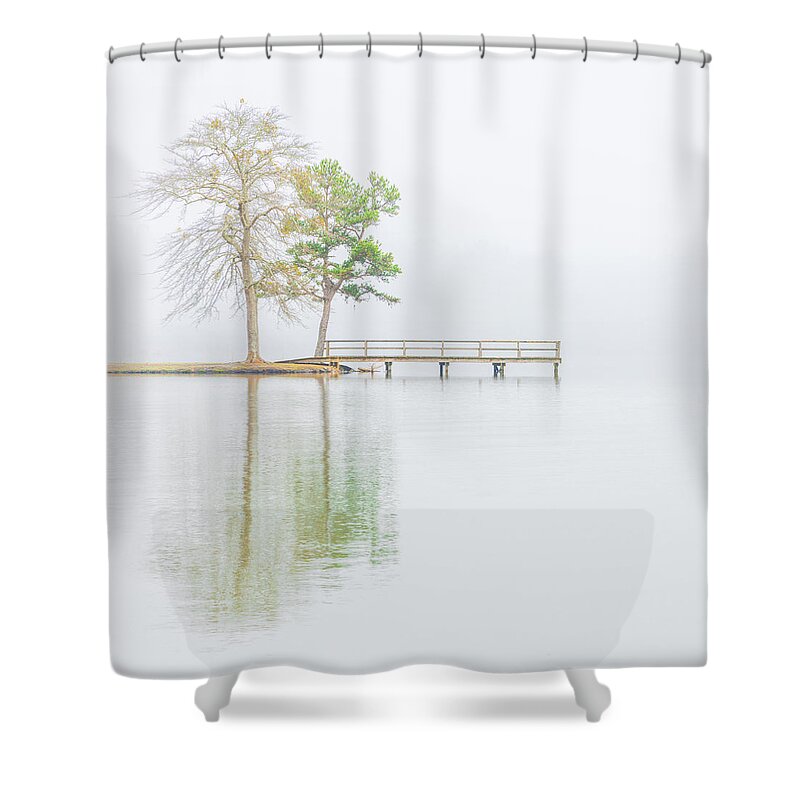 Lake Lamar Bruce Shower Curtain featuring the photograph Lake Lamar Bruce Fog Saltillo Mississippi by Jordan Hill