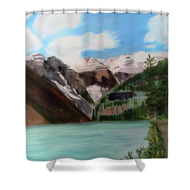 Alberta Shower Curtain featuring the painting Lake Louise by Linda Feinberg