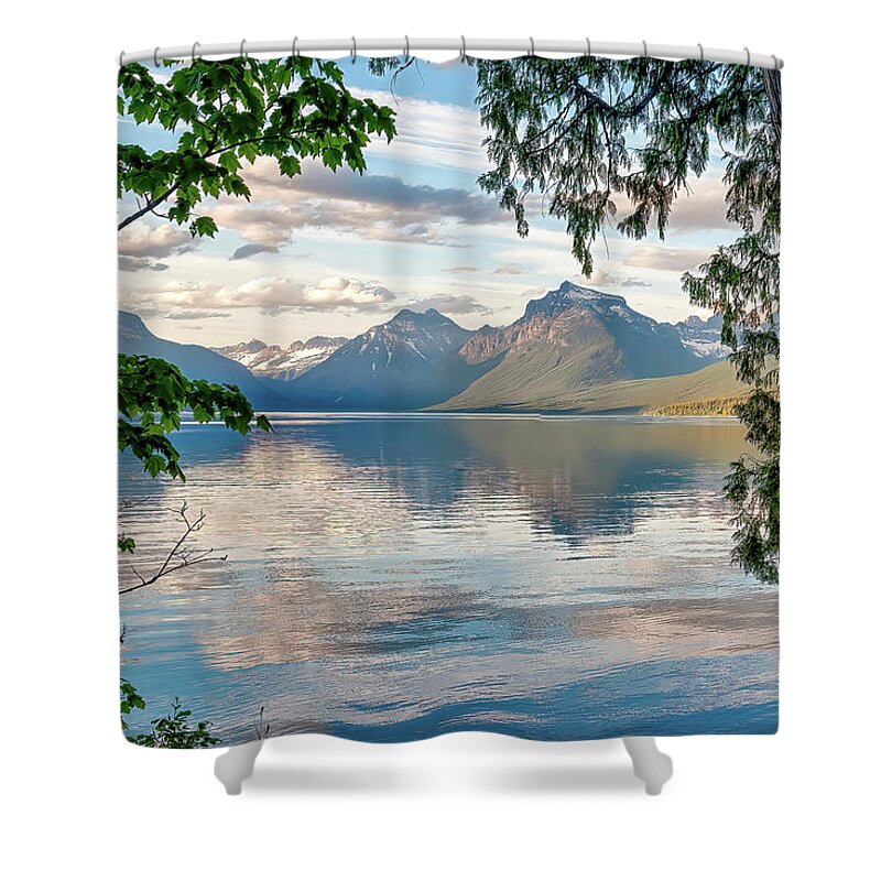 Lakes And Rivers Shower Curtain featuring the photograph Lake McDonald by Larey McDaniel