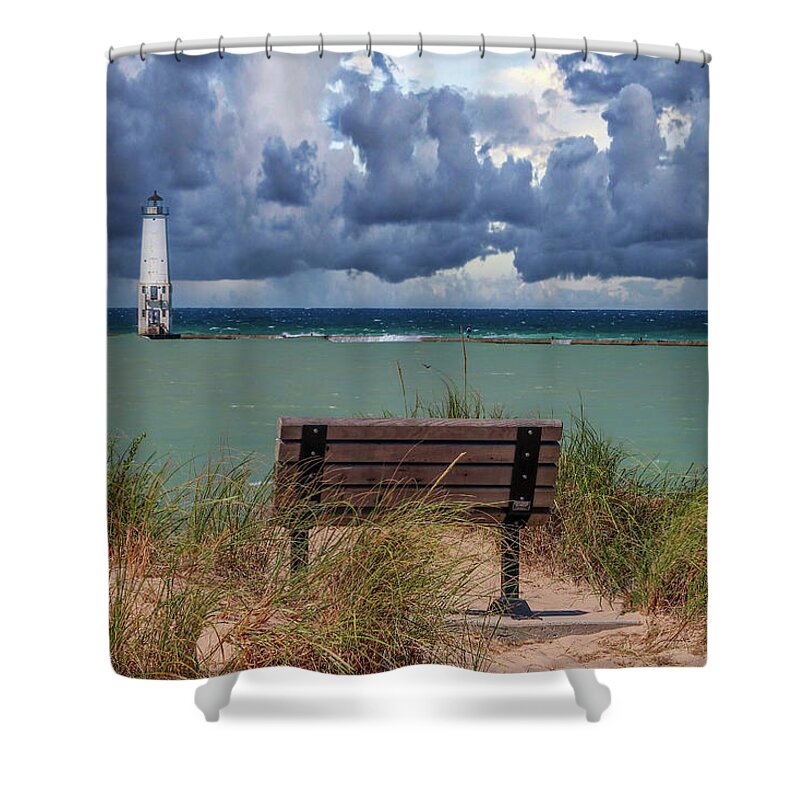 Northernmichigan Shower Curtain featuring the photograph Lake Michigan Storm IMG_2578 by Michael Thomas