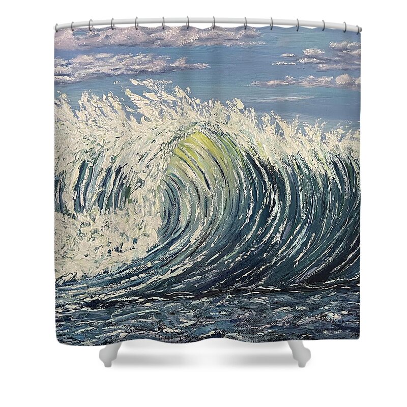 Rolling Wave Shower Curtain featuring the painting Lake Michigan Wave by Lisa White