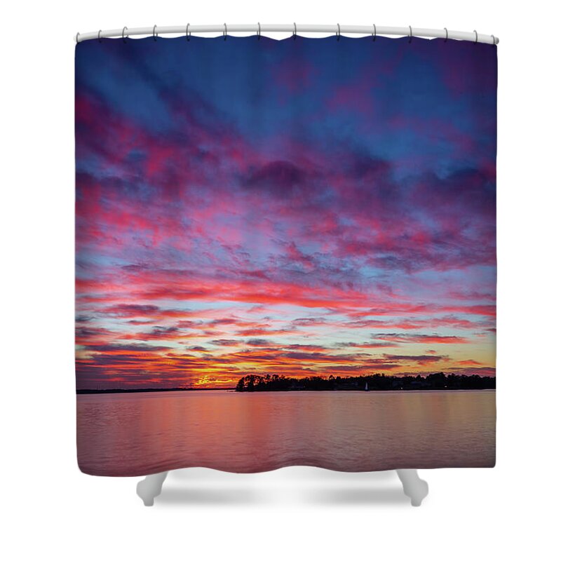 2015 Shower Curtain featuring the photograph Lake Murray January Sunset by Charles Hite