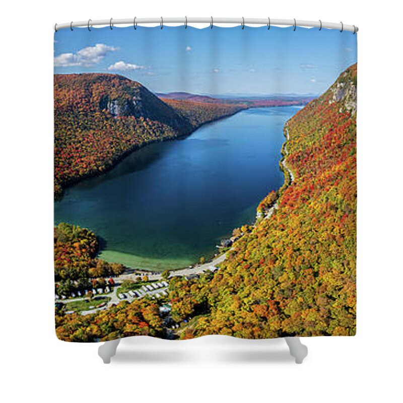 Lake Willoughby Shower Curtain featuring the photograph Lake Willoughby, Vermont 3 to 1 Panorama by John Rowe
