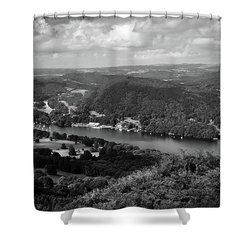 Britain Shower Curtain featuring the photograph Lake Windermere from the footpath to Gummers How by Seeables Visual Arts