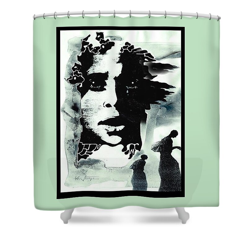 Lament Shower Curtain featuring the mixed media Lament by Hartmut Jager