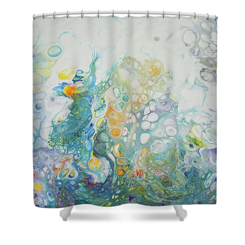 Fairies Shower Curtain featuring the painting Land of the Fairies by Jo Smoley