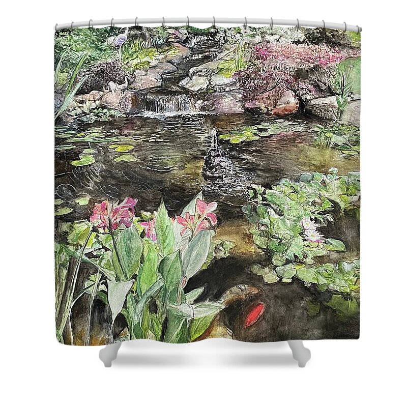 Watercolor Shower Curtain featuring the painting Langella Pond by Jamie Derr