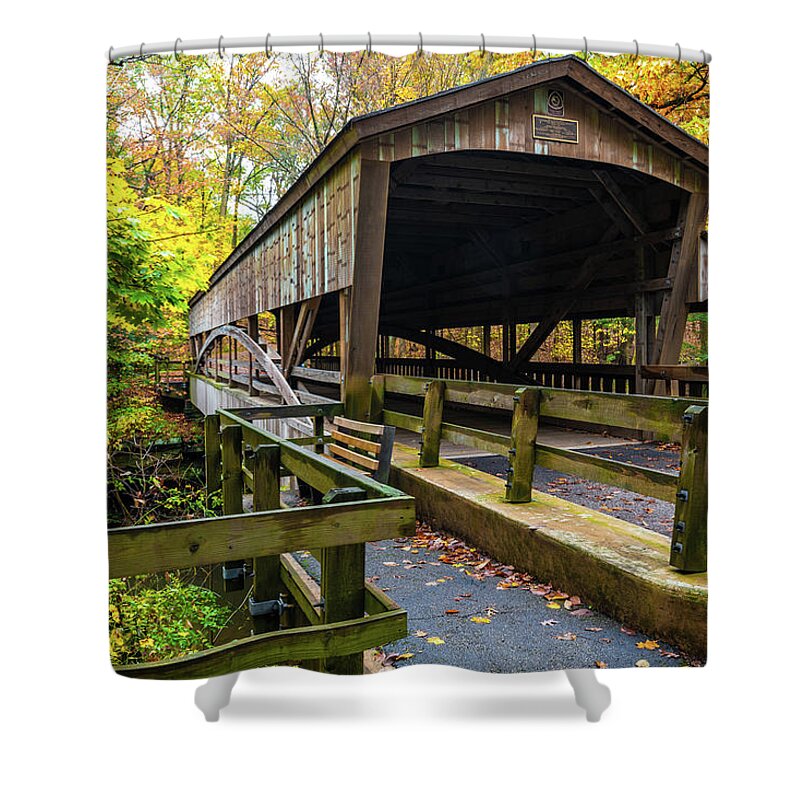 Youngstown Shower Curtain featuring the photograph Lantermans Covered Bridge by Sebastian Musial