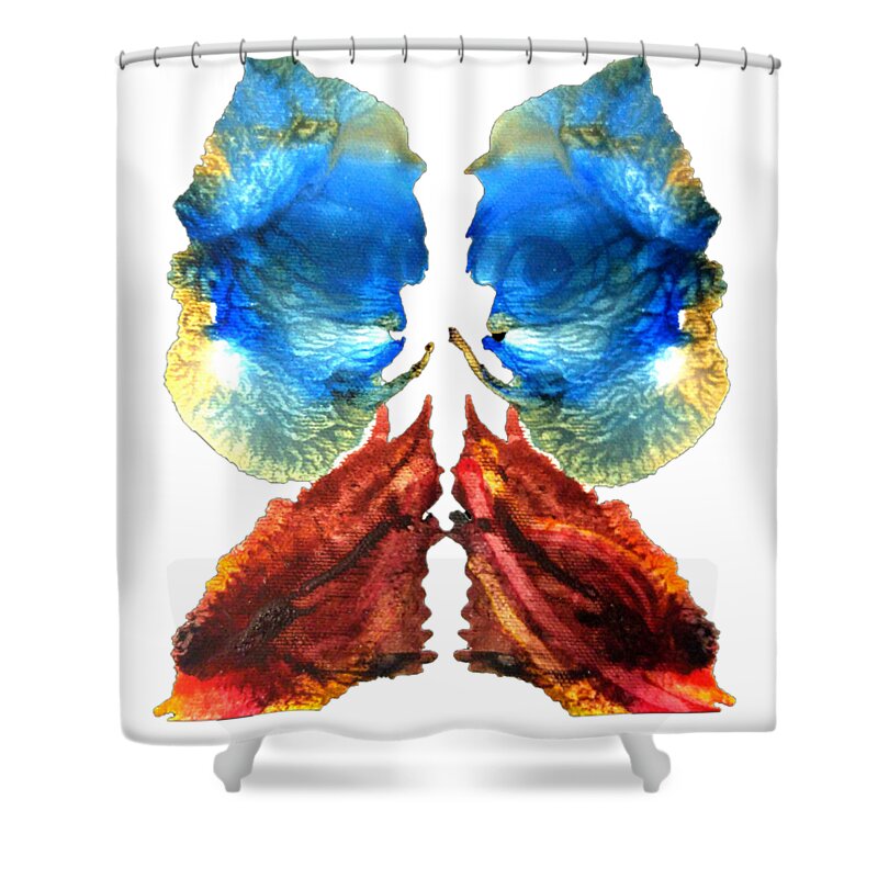 Abstract Shower Curtain featuring the painting Lapis and Red Jasper by Stephenie Zagorski