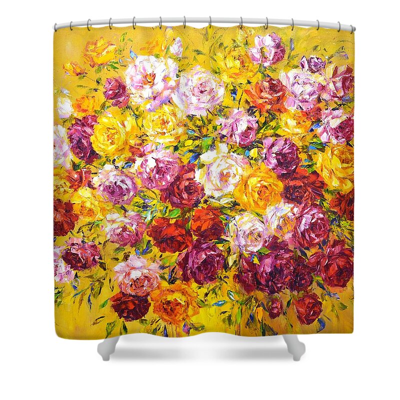 Flowers Shower Curtain featuring the painting 	Large bouquet of roses 3. by Iryna Kastsova