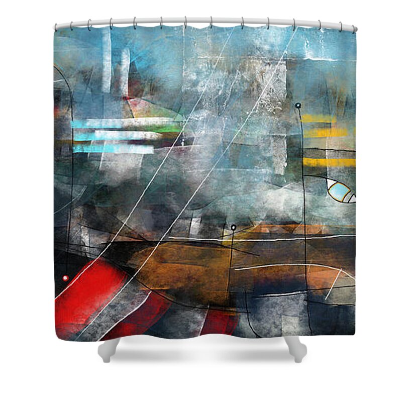 Abstract Shower Curtain featuring the painting Large Modern Colorful Abstract Art Painting - Summer In The City by iAbstractArt