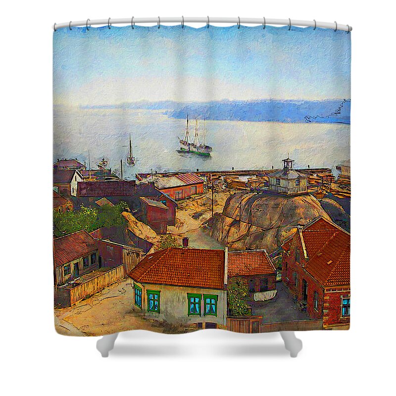 Norway Shower Curtain featuring the digital art Larvik, Norway, c. 1900 by Geir Rosset